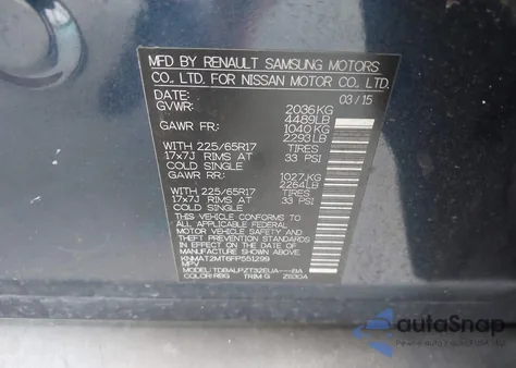 2015 Nissan Rogue S z USA, uszkodzony, nr VIN KNMAT2MT6FP551299